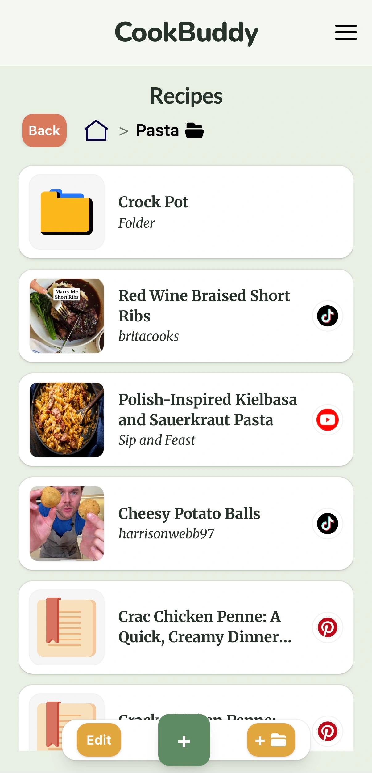 CookBuddy cookbook screen
